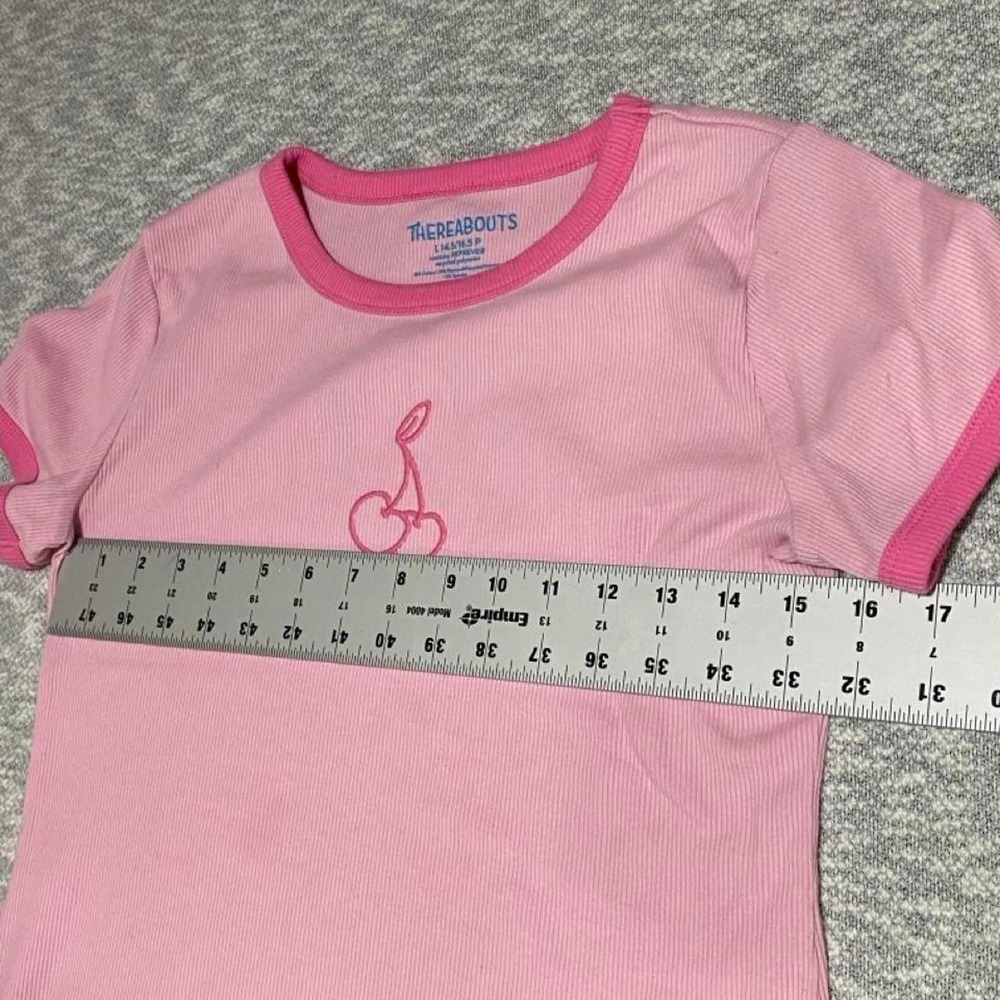 Thereabouts pink t-shirt with cherry graphic, teen size L (14.5/16.5). SKU-B650 - Picture 6 of 8